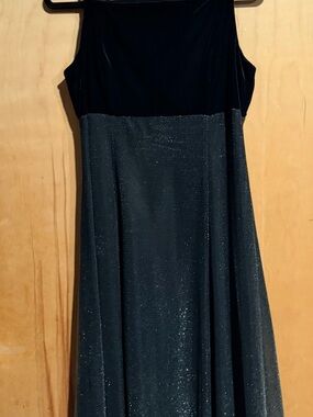 Betsy & Adam Black Velvet Bodice with Shimmering Dark Gray Skirt Dress